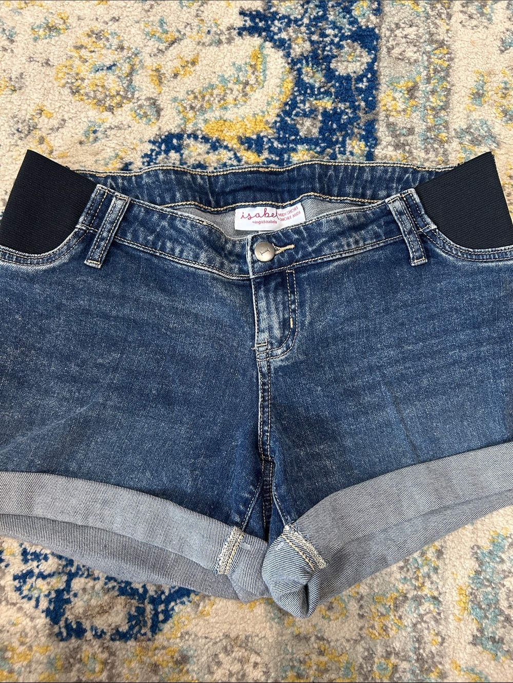 Isabel Maternity by Ingrid & Isabel Dark Blue Denim Roll-Cuff Maternity Shorts